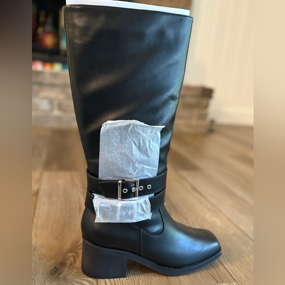 The Drop ‘Sage’ Tall black Biker/ Moto Boot with Buckles NEW w/ tags size 11 - Picture 8 of 10